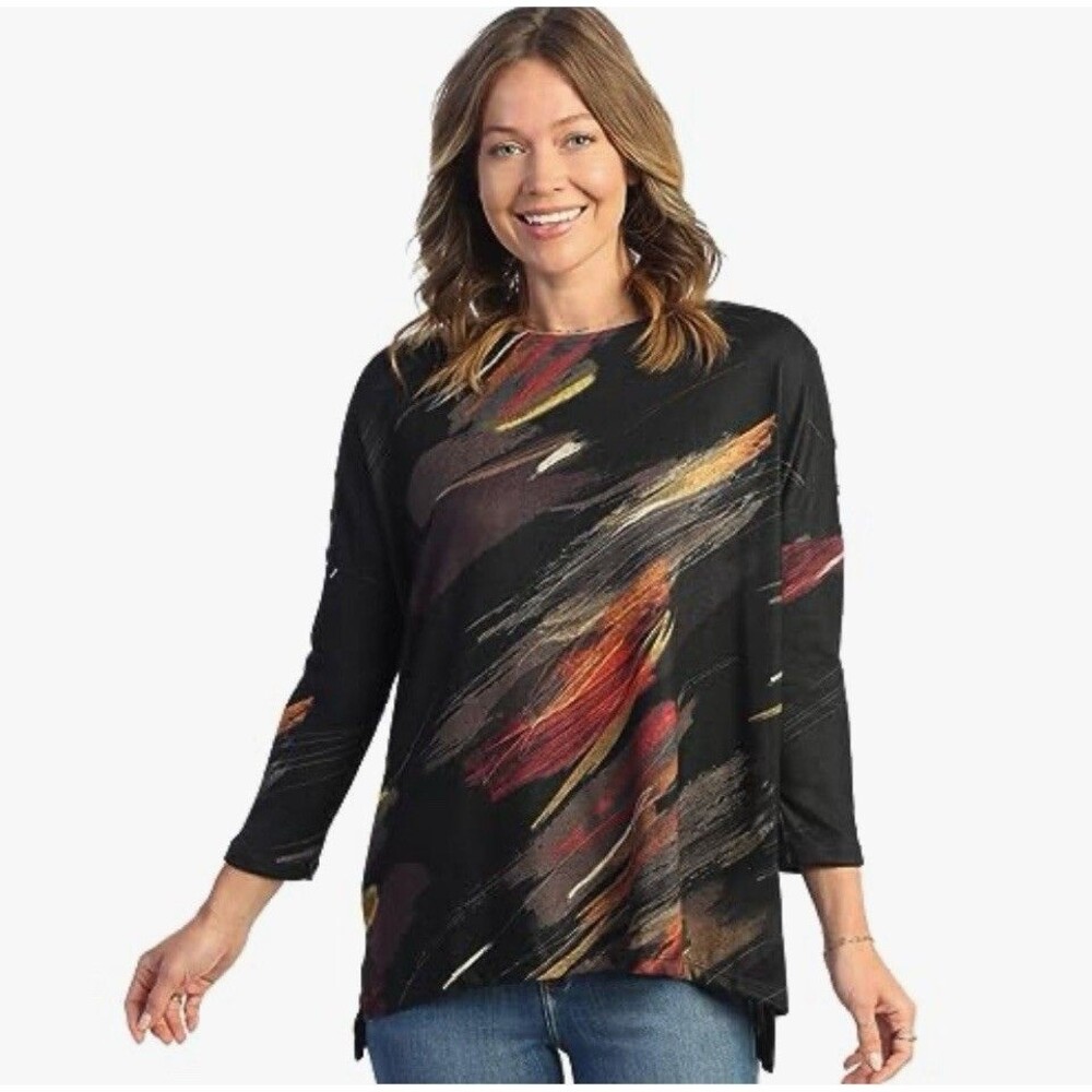 Jess & Jane Dunes French Brushed Knit Pullover Top Button Accent 3/4 Sleeve Sz M